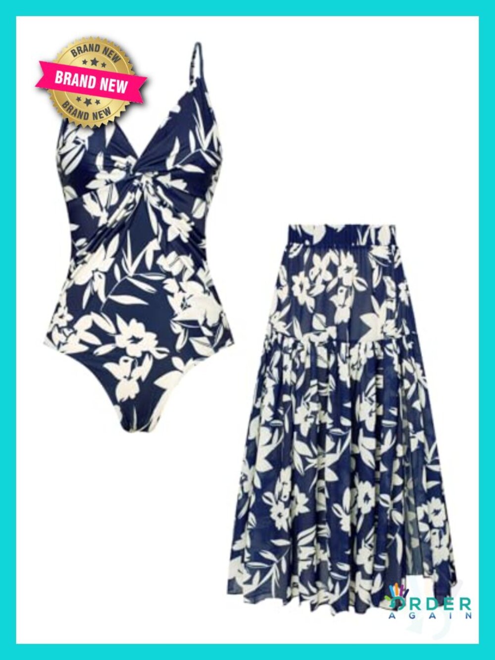 One Piece Swimsuit with Cover Up Skirt Tummy Control V Neck Bathing Suit